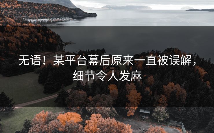 无语！某平台幕后原来一直被误解，细节令人发麻